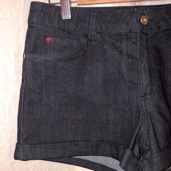 Sofia 8 Black Cuffed Stretch High Rise Denim Shorts - Picture 3 of 14